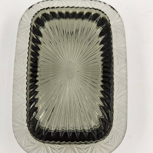 Vtg Smoky Quartz Glass Oversized Butter Cheese Dish Covered Lid Cut Design - Picture 3 of 9